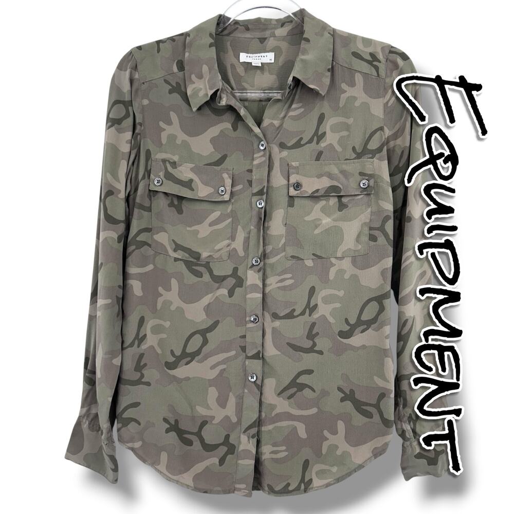 Equipment Femme Slim Signature Silk Camouflage Button Up Shirt XS Utility Luxe
